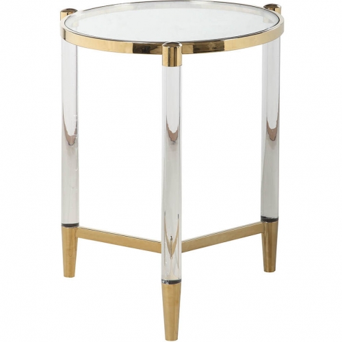 Denali Round Tempered Glass Lamp Side Table on Acrylic & Brass